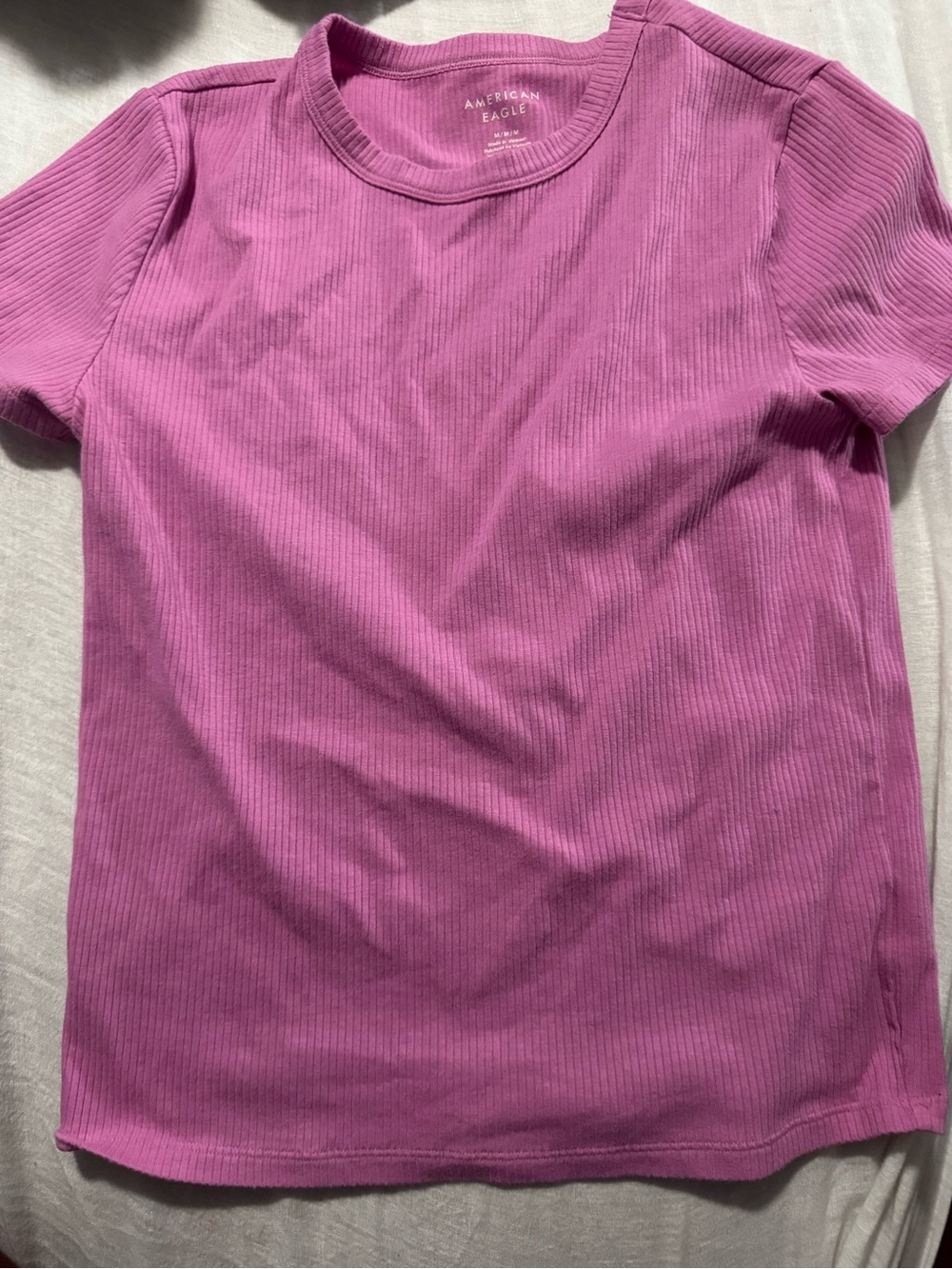 American Eagle Outfitters Ribbed Crewneck Tee - Magenta